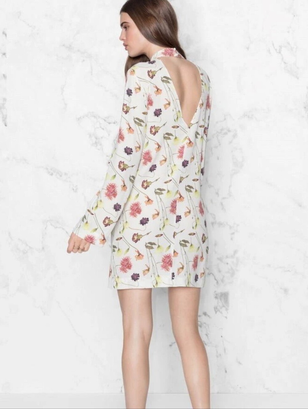 & Other Stories Deep-V Open Back Floral Dress